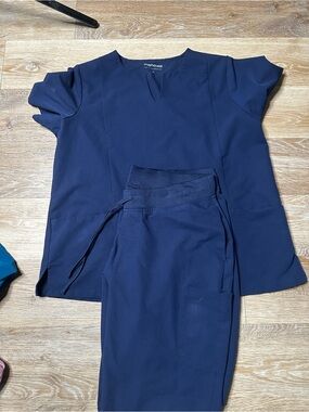 Mandala Navy Women's Scrub Top and Drawstring Pants Set